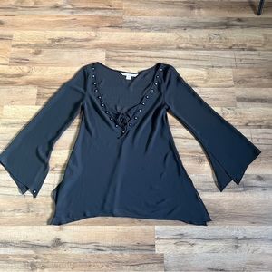 Victoria's Secret Very Sexy sheer black tunic blouse coverup tie front size XS/S